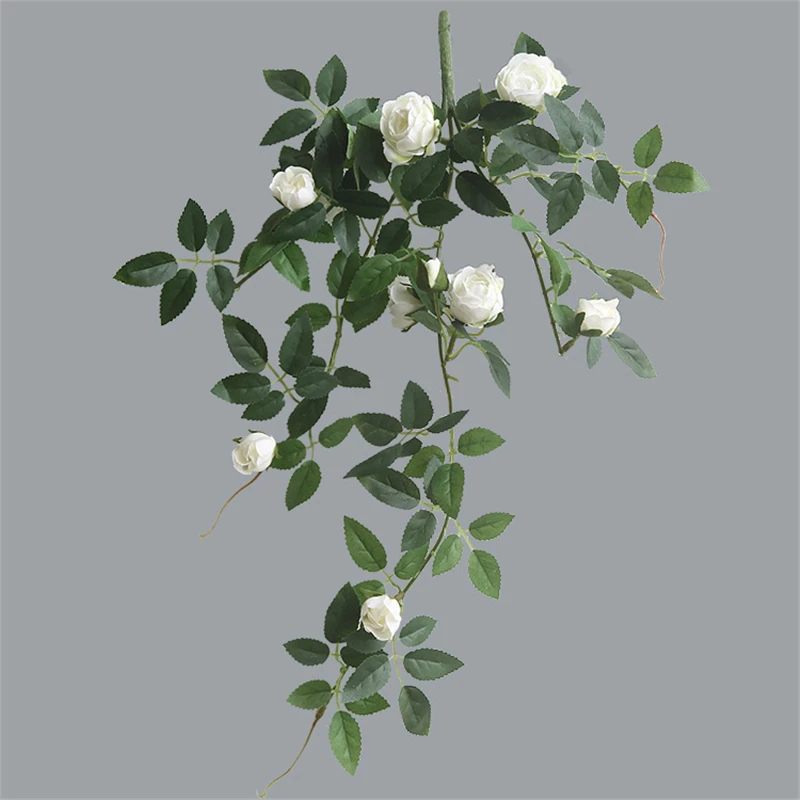 Small rose bud rattan with green leaves artificial Flowers silk flores artificiales Wedding decoration fake vines room decor