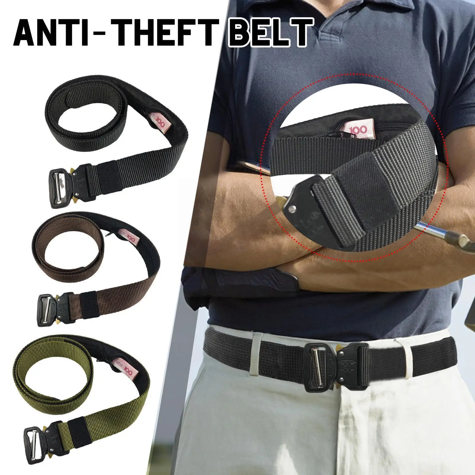 

Travel Anti-theft Belt For Men Military Tactical Mens Belt Buckle Security Money Belt With Hidden Pocket For Money 130cm S9u0