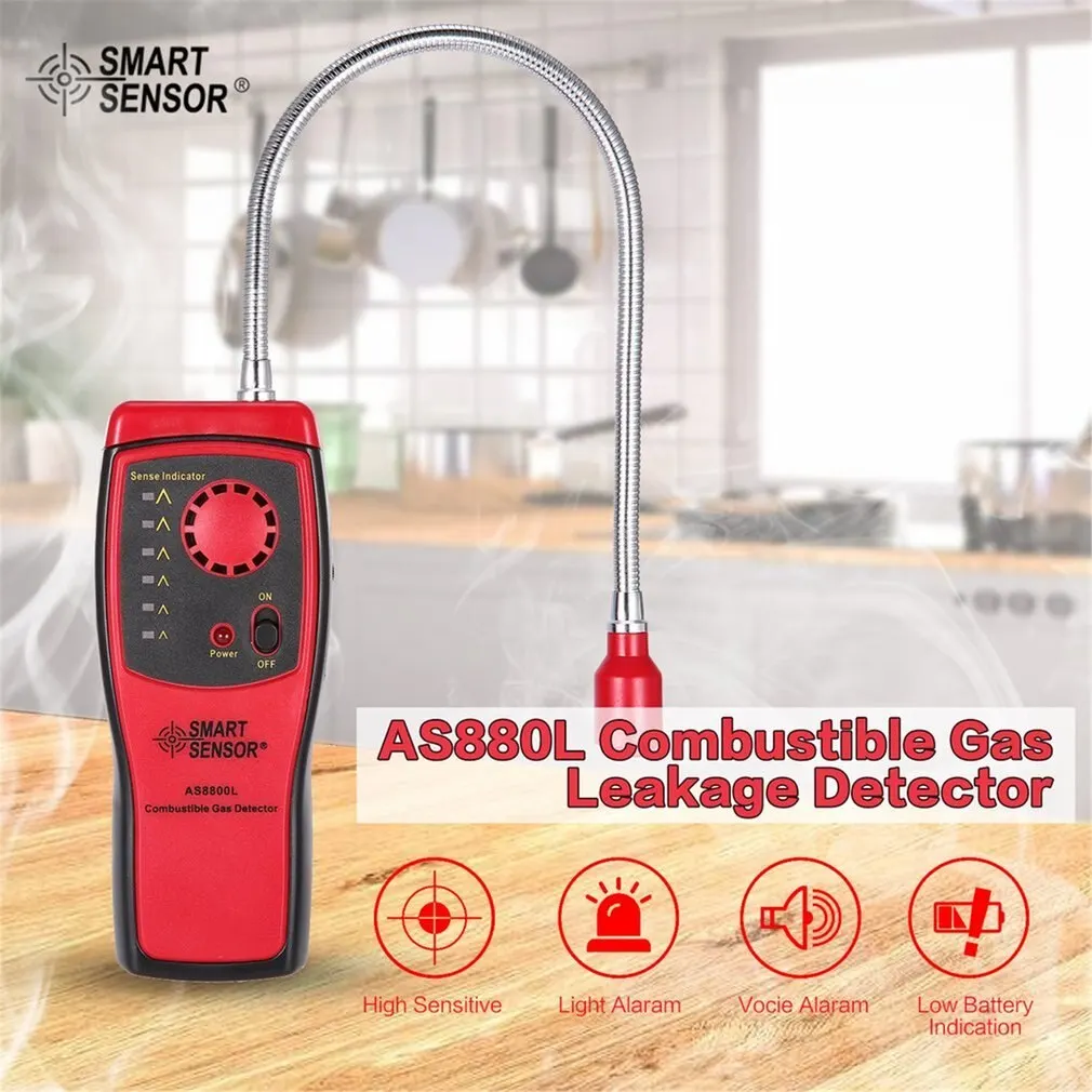 

Hot SMART SENSOR AS8800L Combustible Gas Detector Flammable Natural Gas Leakage Tester Tool Methane Gas Leak Detector Analyzer