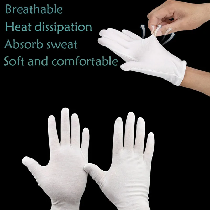 

10/24PCS White Gloves 5/12 Pairs Soft Cotton Gloves Coin Jewelry Silver Inspection Gloves Stretchable Lining Glove