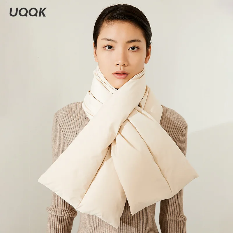 Новинка Зима 2022 простой пуховой женский шарф в японском стиле однотонная модная накидка на шею для пар Теплый белый утиный пух