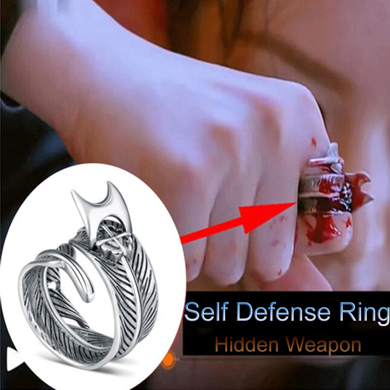 

Self Defense Ring Men Women Hidden Thorn Knife Safety Survival Protection Accessories Punk Knuckle Rings Jewelry