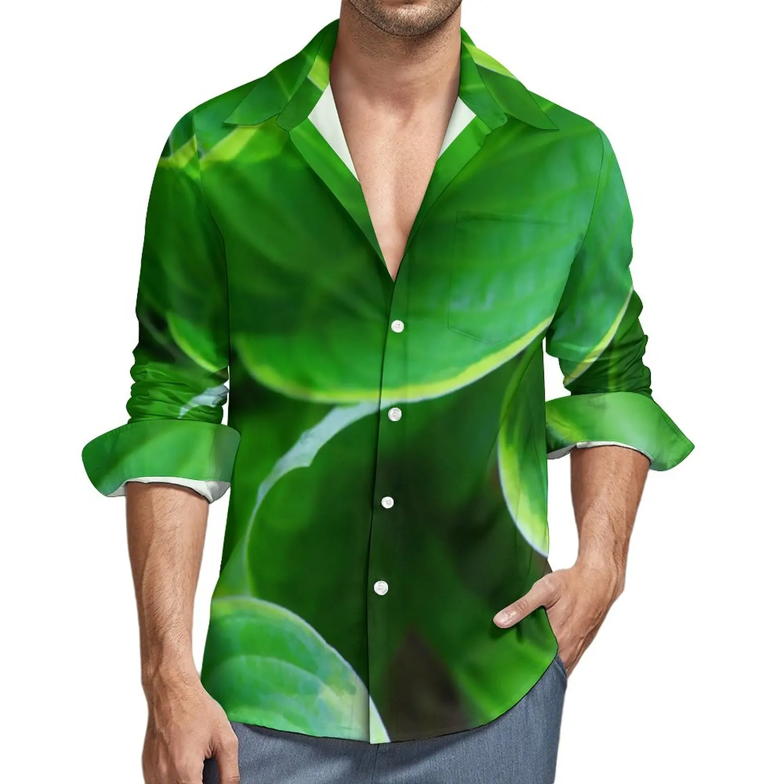 

Рубашка с зелеными листьями Hosta, повседневные рубашки с принтом растений, стильные блузки на заказ с длинным рукавом, осенняя новинка, Одежд...