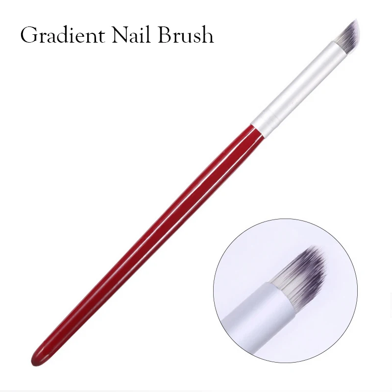 1Pc Nail Art Gradient Dizzy Dye Pen Brush Wood Handle Angled Nail Tool Professional Gel Acrylic Dotting Nail Art Brush Manicure