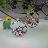exquisite retro inlaid hollowed out carved bird branches and leaves earrings for women to add charm and temperament