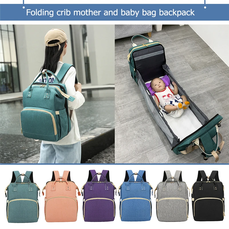 

Multi-function Baby Diaper Backpack Oxford Cloth Stroller Nappy Maternity Bag Large Capacity Travel Folding Bed Mommy Crib Pack