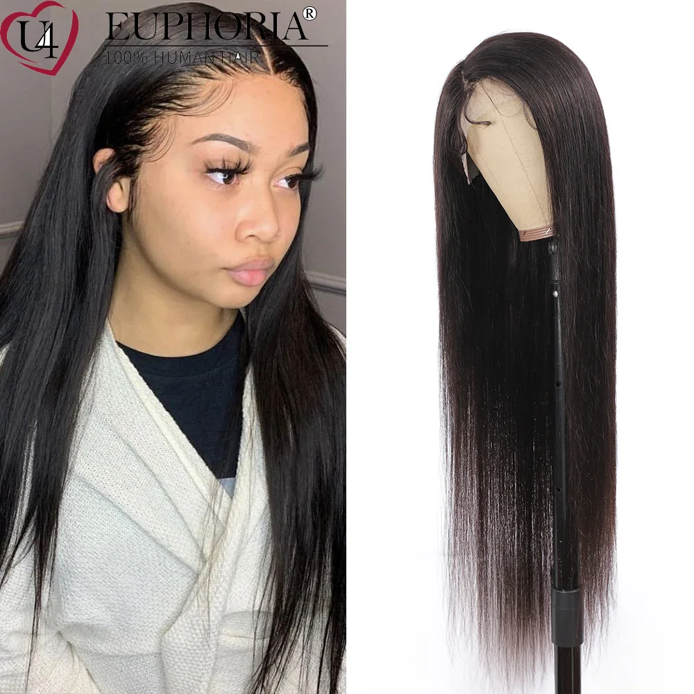 Straight Brazilian Hair Lace Front Wigs Natural Color Remy Human Hair Straight 13x4 Lace Frontal Wig Pre Plucked EUPHORIA