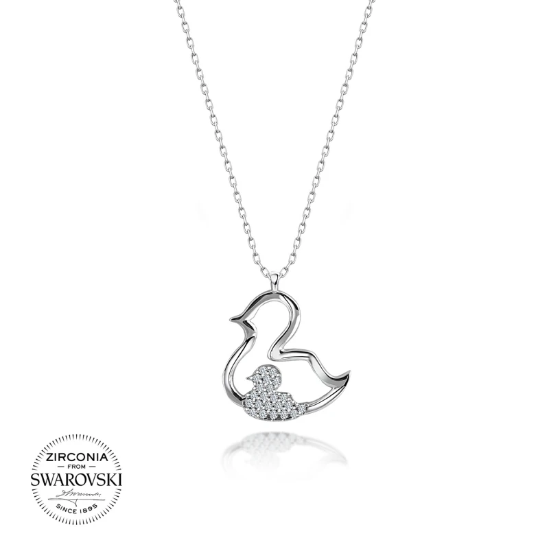 ?? 925スターリングシルバースワロフスキーコンペインションストーンダックネックレス