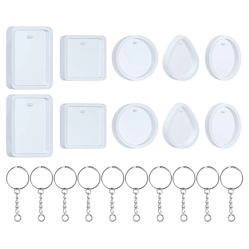 

A63I Resin Molds For Jewelry, 20 Pcs Silicone Resin Earring Jewelry Casting Molds With Keychain Rings For DIY Jewelry Making