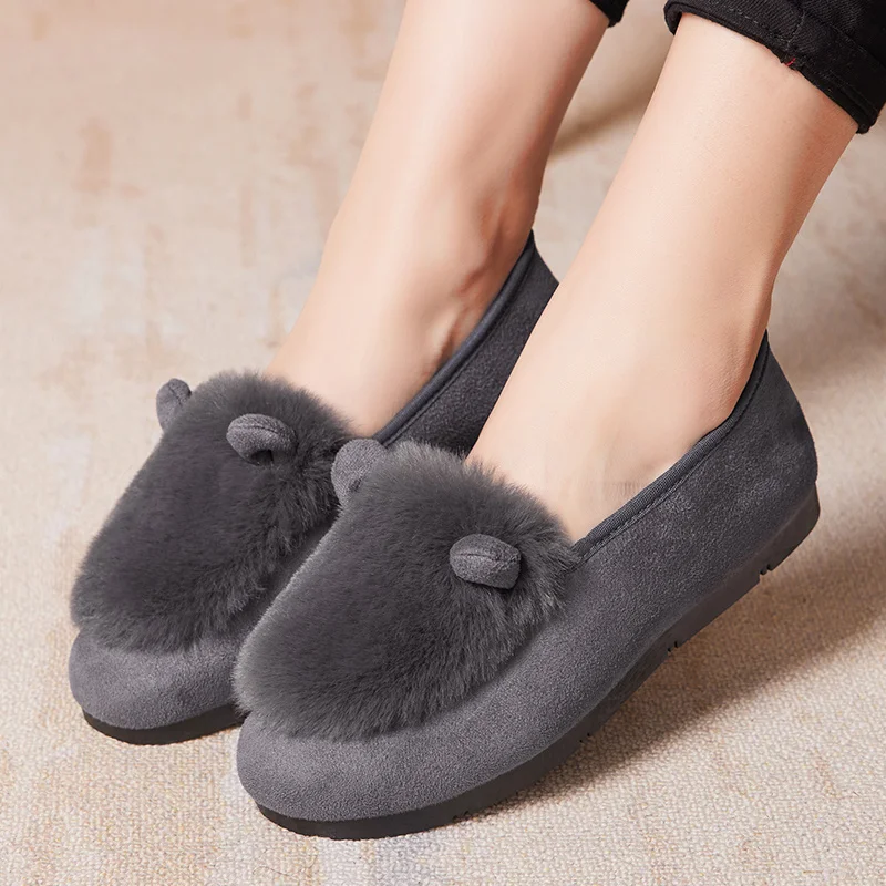 

Alo cnc 2022 New Women's Cotton-padded Shoes Winter Fleece-lined Thickened Fur Shoes Winter Slip-on Fashion Gommino Good-shoes