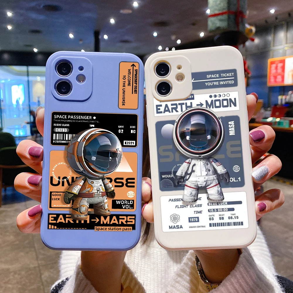 

Astronaut Bear Phone Case Cover for iPhone 14 13 12 11 Pro Max X XR XS Max 7 8 Plus Liquid Colour Shockproof Silicone Shell Bags