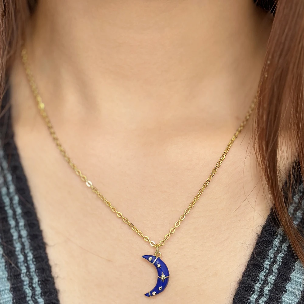 Подвеска Moon Star Blue Maggie для женщин, цепочка из нержавеющей стали золотого цвета, вечерние ожерелье, очаровательное ювелирное изделие