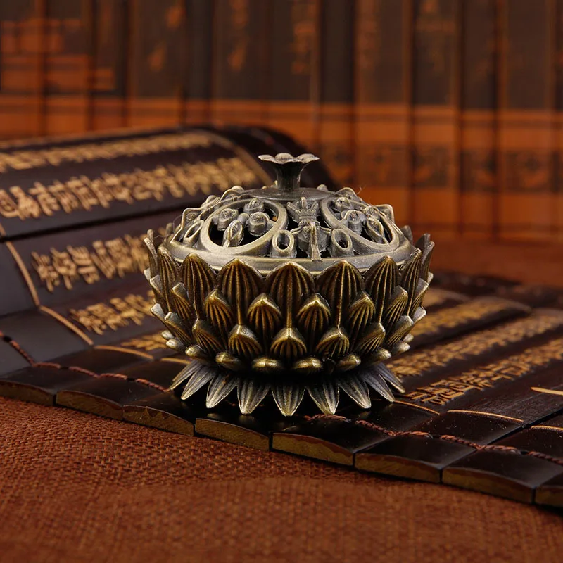 

Chinese Buddha Incense Burner Lotus Flower Alloy Incense Holder Handmade Censer For Buddhist Home Office Decoration Dropship