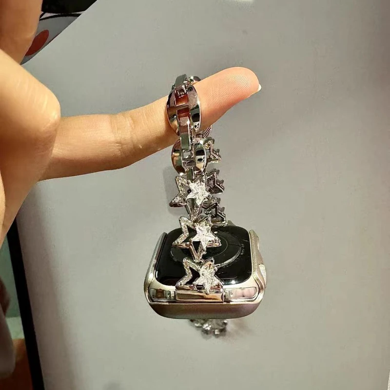 Браслет-цепочка со звездой и бриллиантами для Apple Watch 9 8 7 6 5 4 3 2 1 ремешок часов