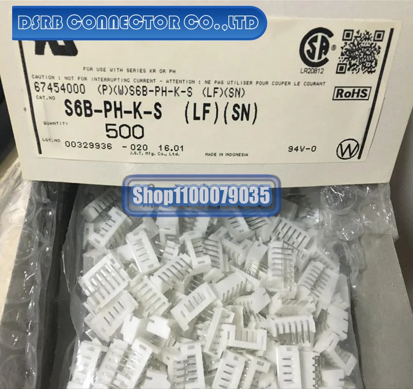 

500pcs/lot S6B-PH-K-S 6P 2.0MM legs width 100% New and Original