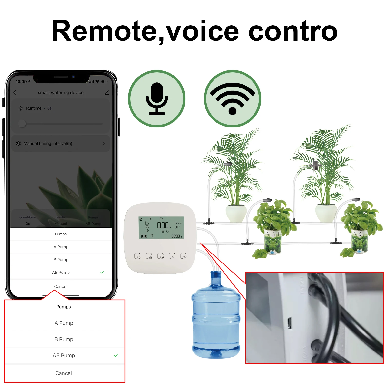 

WIFI Automatic Watering System Remote Control Watering Timer Dual Pump Self Watering Plant Waterer Works with Alexa Google Home