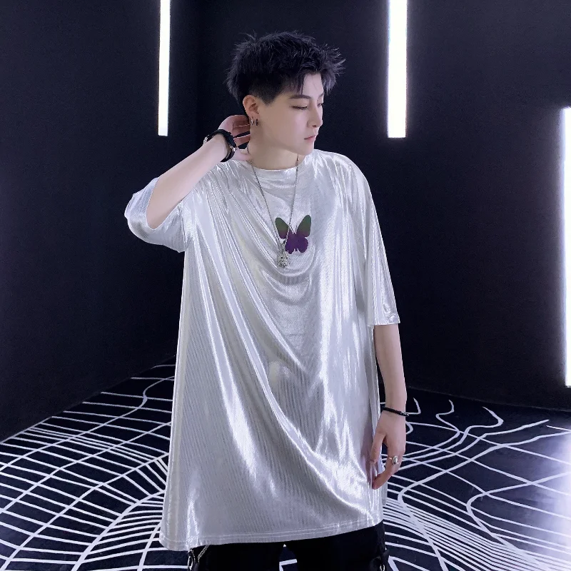 

YASUGUOJI Streetwear Mens Reflective Butterfly Graphic T Shirt for 2022 Summer Korean Clothes Oversized Printted Harajuku Tees