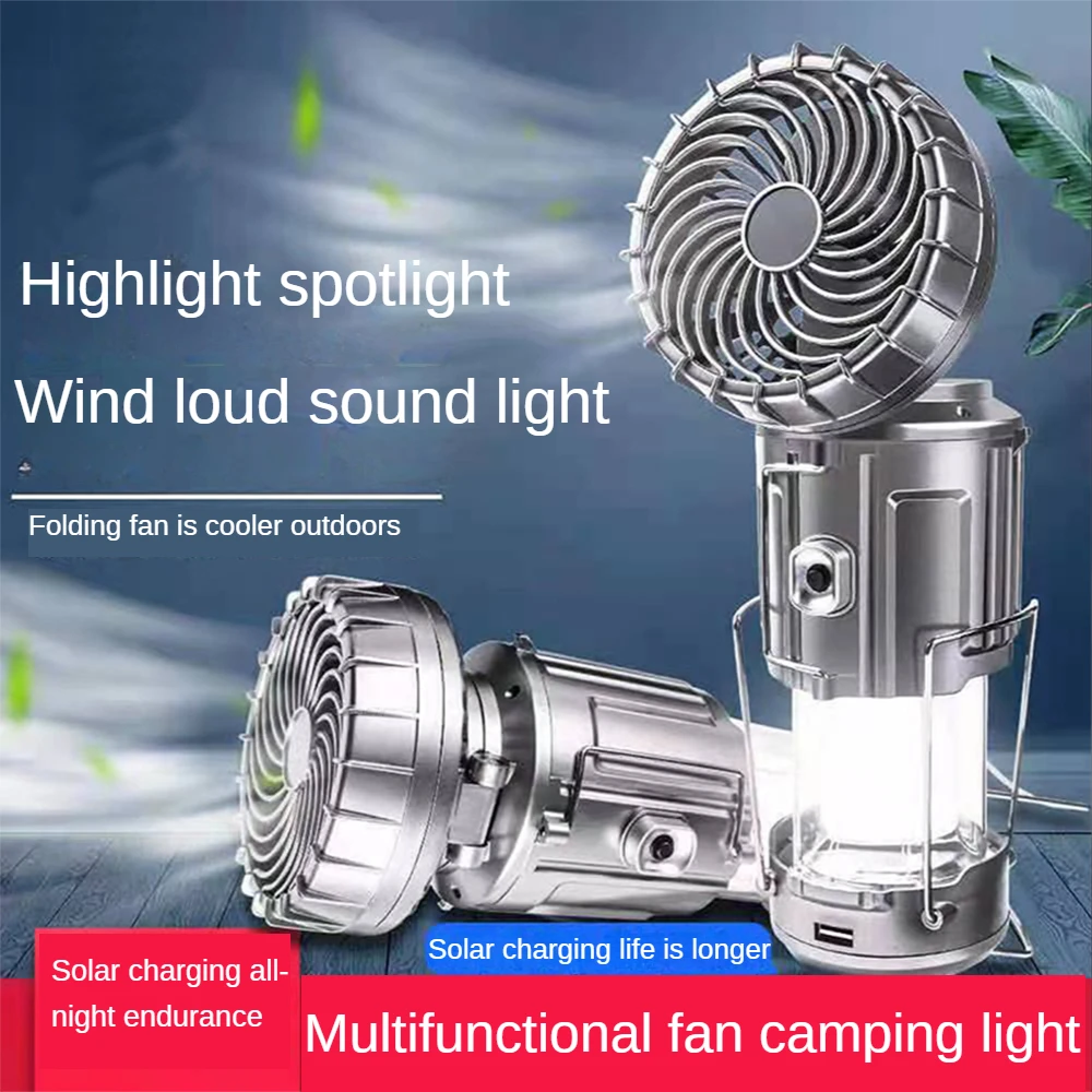 Solar Fan Camping Light Portable Stretch Switch Camping Light Lithium Battery Emergency Light Horse Light Spot Wholesale