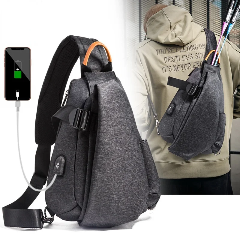 

Fashion Crossbody Chest Bag Men USB Charging Sports Chest Pack Short Trip Messengers Bag Water Repellent Travel Sling Backpack