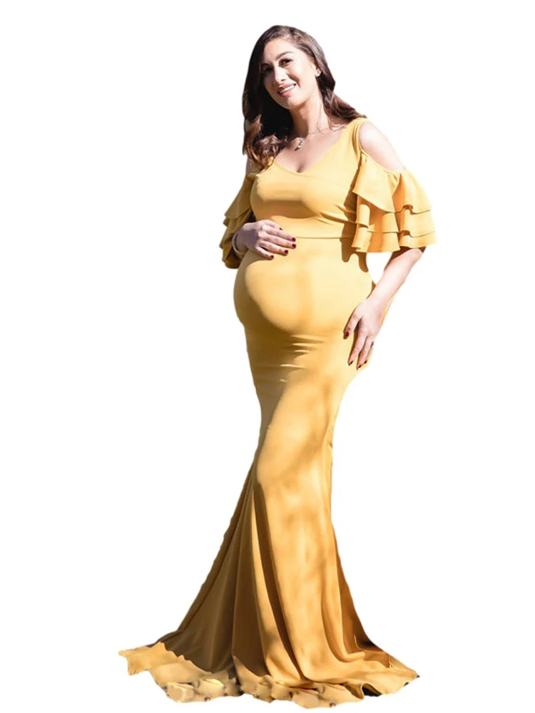Mermaid Maternity Dresses for Photo Shoot Ruffles Pregnant Dress for Photography Round Tail Baby Bump Shooting Dress Baby Shower enlarge