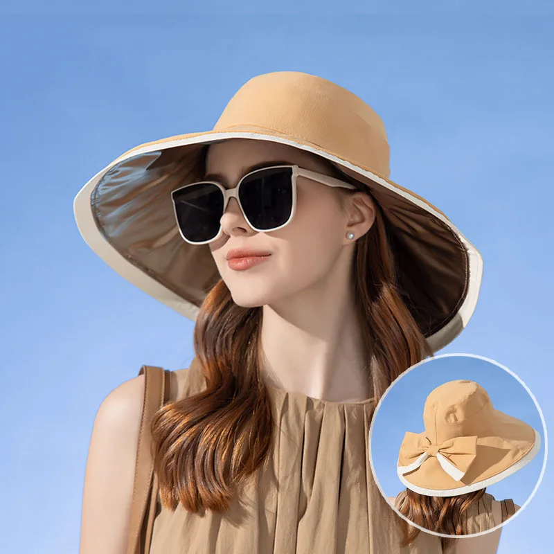 

Панама женская летняя с бантом и УФ-защитой, Панама с длинными широкими полями, Пляжная шапка, дышащая