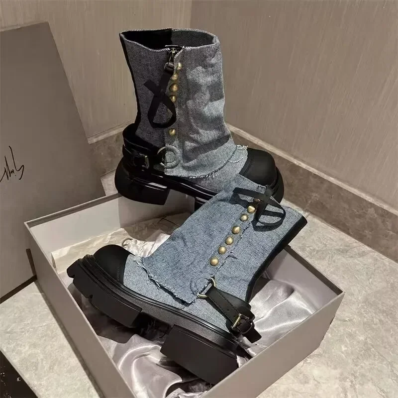 Осенние студенческие Модные ботильоны новая парусиновая ковбойская обувь