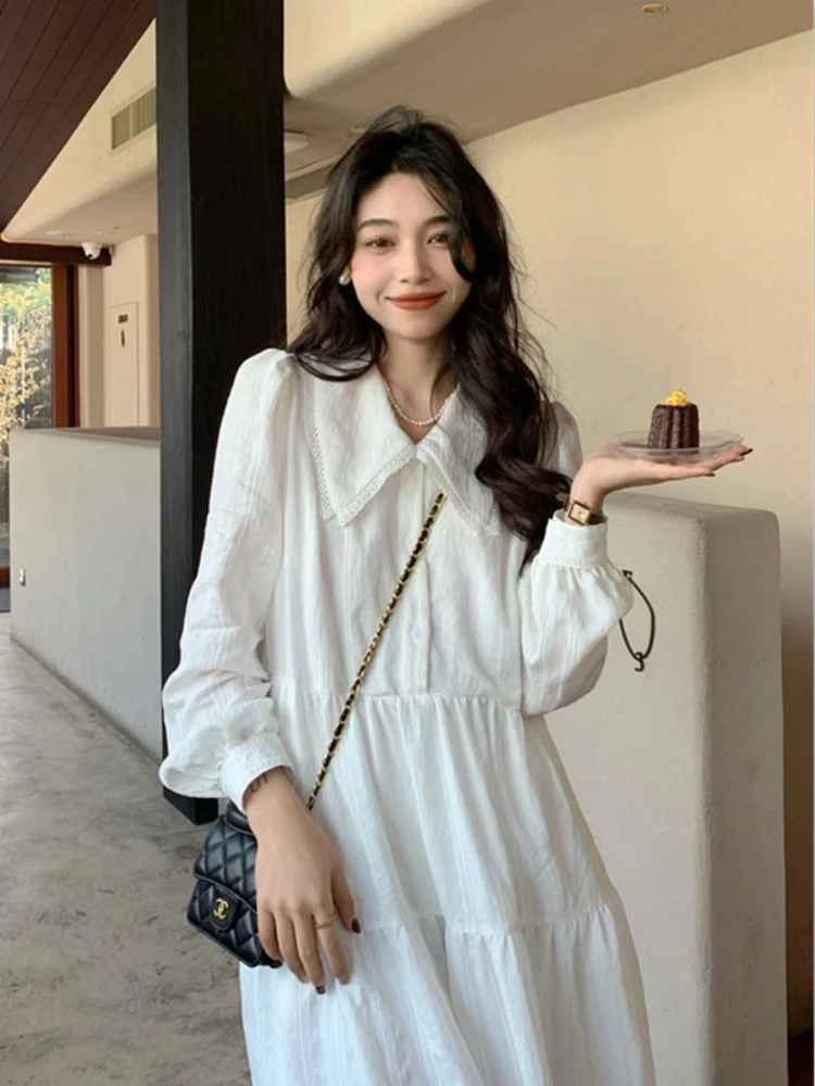 Hikigawa весенние корейские модные женские свободные платья с круглым воротником