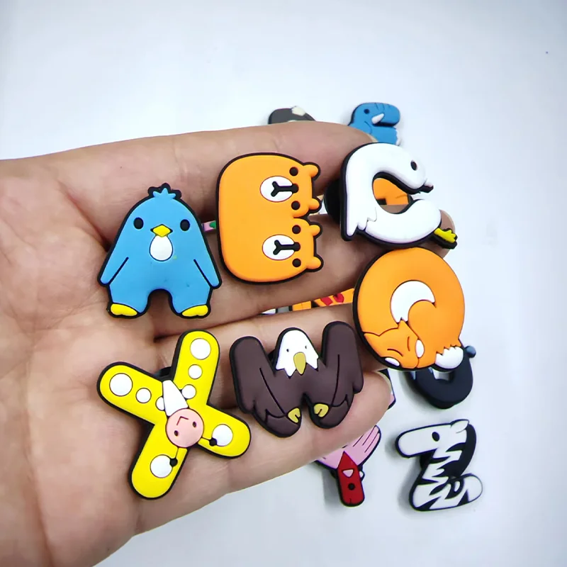26 Pcs Animal English Alphabet Shoes Flower Shoe Charms Accessories Decorations  PVC Croc Jibz Buckle For Kids Party Xmas Gifts