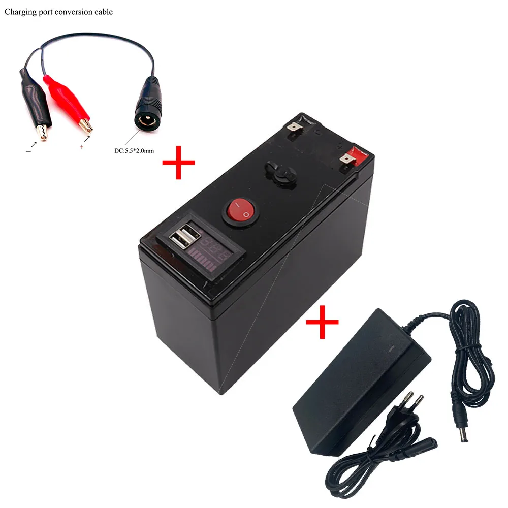 

New 36V 20-100mAh Portable Rechargeable 18650 Battery Built-in 5V 2.1A USB Level Display Charging Port, +42V Charger