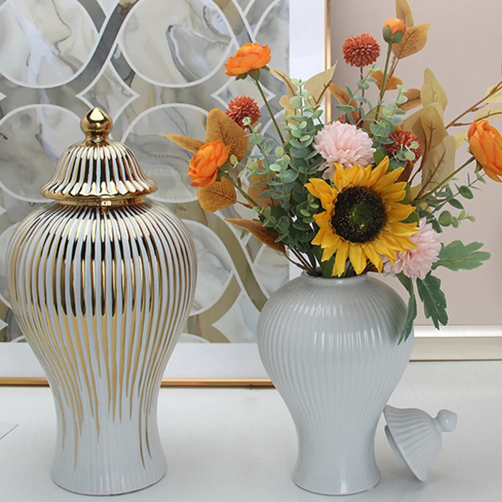 

Ceramic Electroplating Phnom Penh Jar Luxury Decor Table Desktop Gold Edge Nordic Style Living Room Kitchen Vase