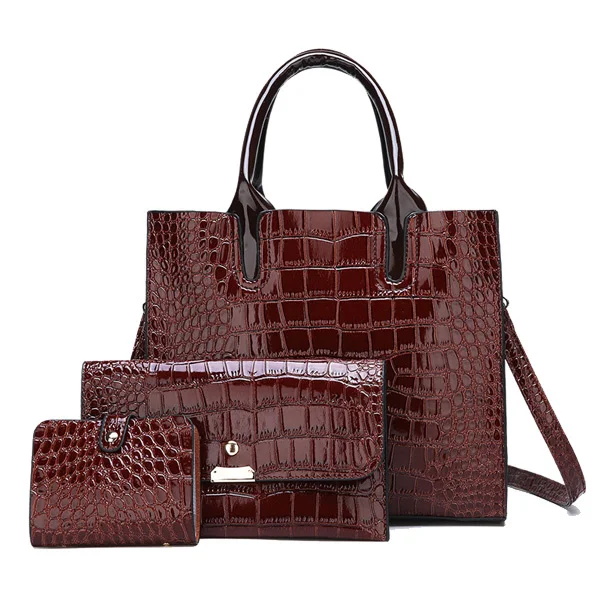 

3 комплекта сумок, высококачественные женские Сумки из искусственной кожи аллигатора, роскошная брендовая Сумка-тоут, женская сумка через плечо, клатч, сумка-мессенджер
