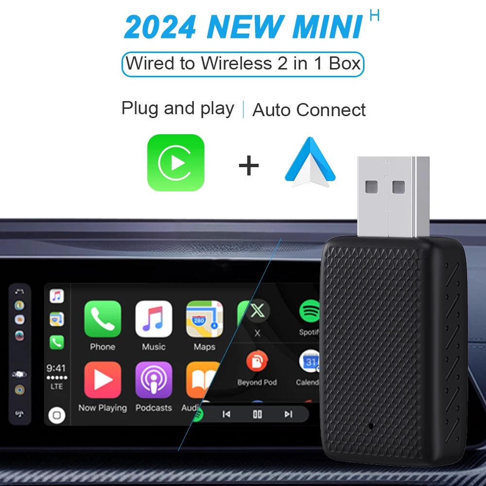Фото Беспроводной адаптер Carplay Android Auto WiFi с быстрым подключением Smart Dongle 2in1 для Dacia Sandero Sandero Stepway Jogger Logan MCV №2