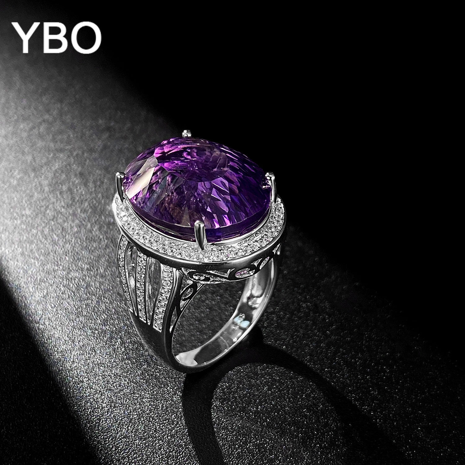 

YBO Natural Gemstone 20Ct Amethyst 925 Sterling Silver Jewelry Luxury Women Rings Party Dating Birthday Anniversary Jewel Gifts