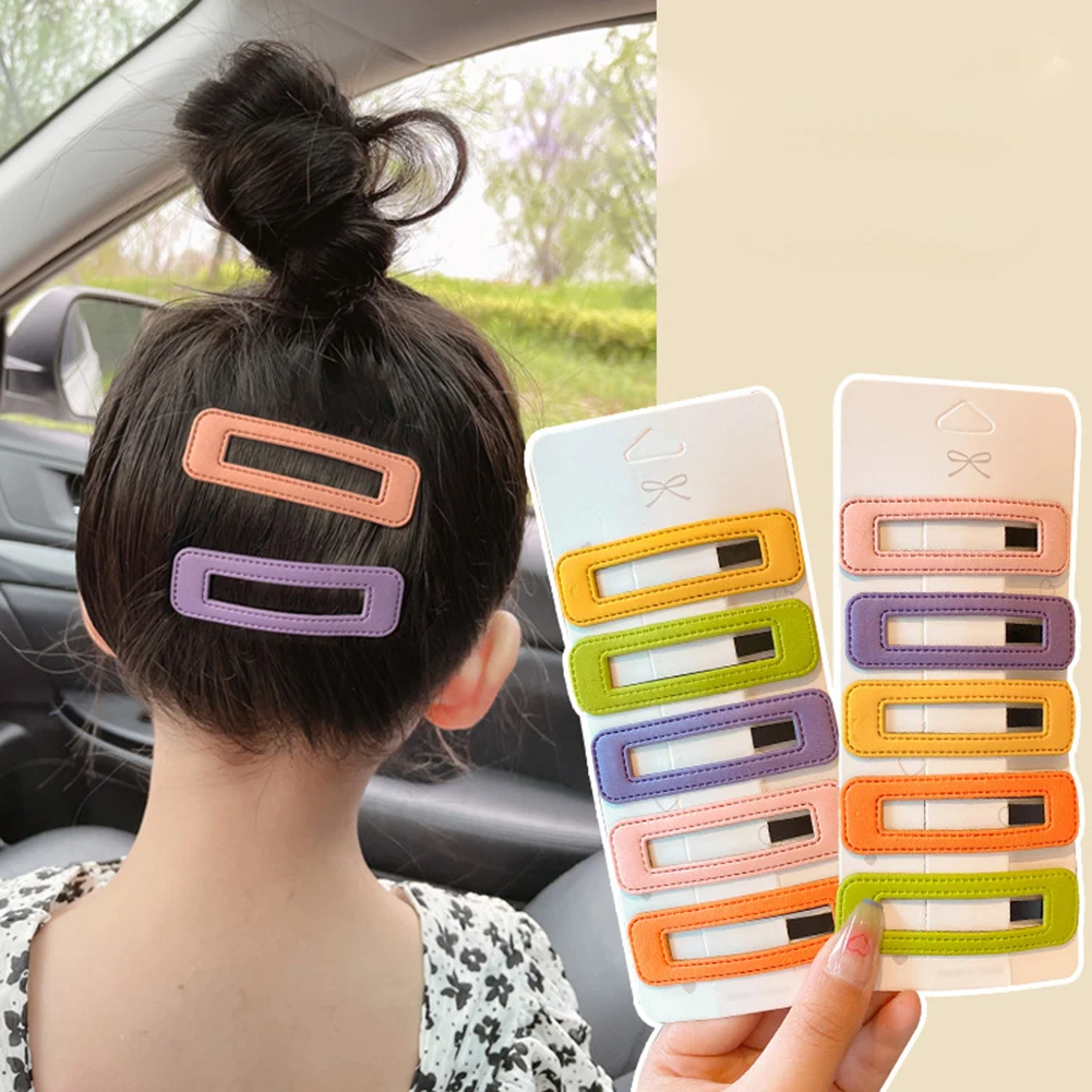 

5pcs/set Sweet Barrette Duckbilled Hairpin Women Girls PU Hair Clip Candy Color BB Hairpins Geometric Hairgrips Hair Accessories
