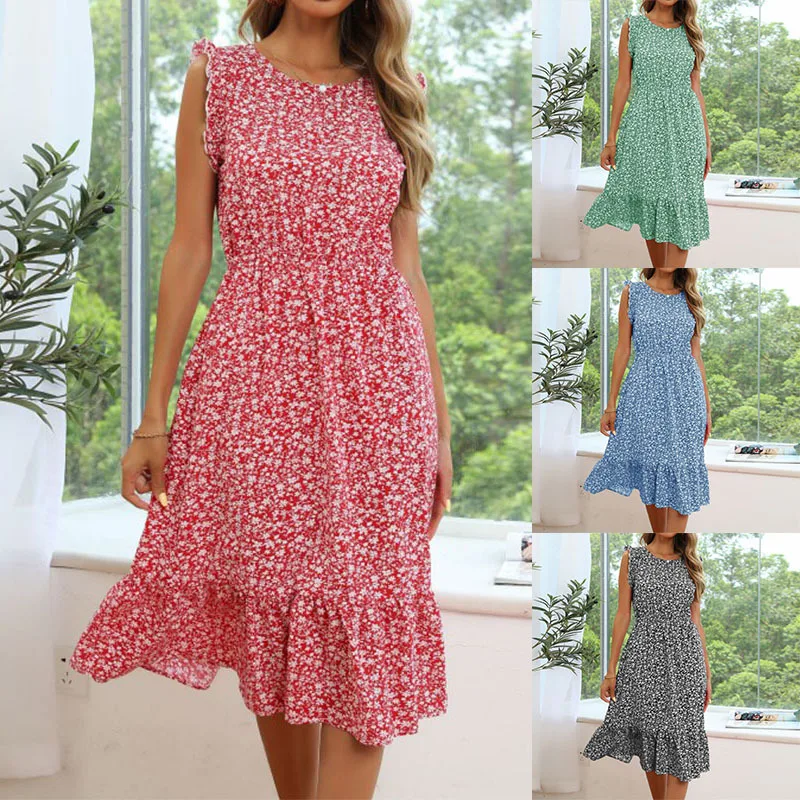 

Dress New 2022 Fashion Floral Dress Sleeveless Print Slim Dress