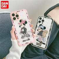 bandai brand mickey minnie angel eyes tempered glass silicone phone case for iphone xr xs max 7 8 plus 11 12 13 13 pro max case