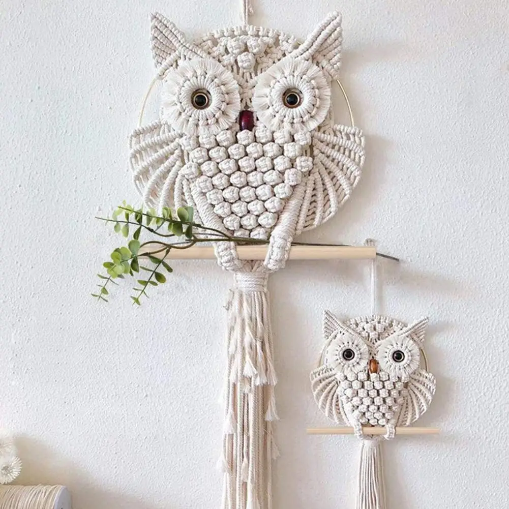 

Owl Tapestry Hand-woven Owl Dream Catcher Wall Hanging Boho Tassel Macrame Dorm Apartment Room Decor Home Mandala Decoratio J2C6