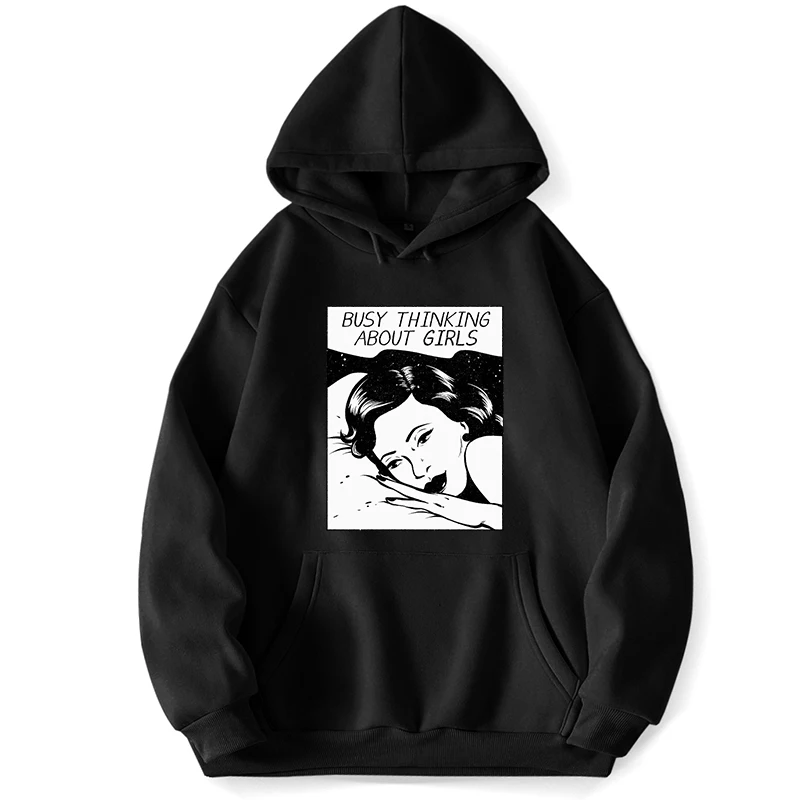 Busy Thinking About Girls Hooded Hoodie Sweatshirts Hoodies For Men Jumper Clothes Trapstar Pocket Autumn Pullovers Sweatshirt