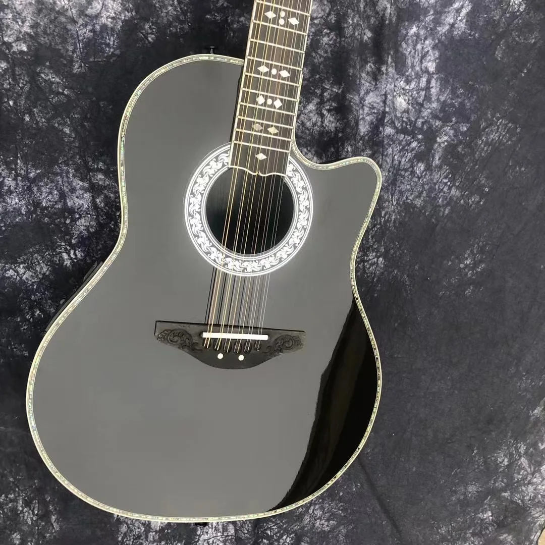 

Custom All Solidwood 12 Strings Ovation Acoustic Electric Guitar Abalone Inlays Carbon Fiber Body and F 5T EQ Ebony Fretboard