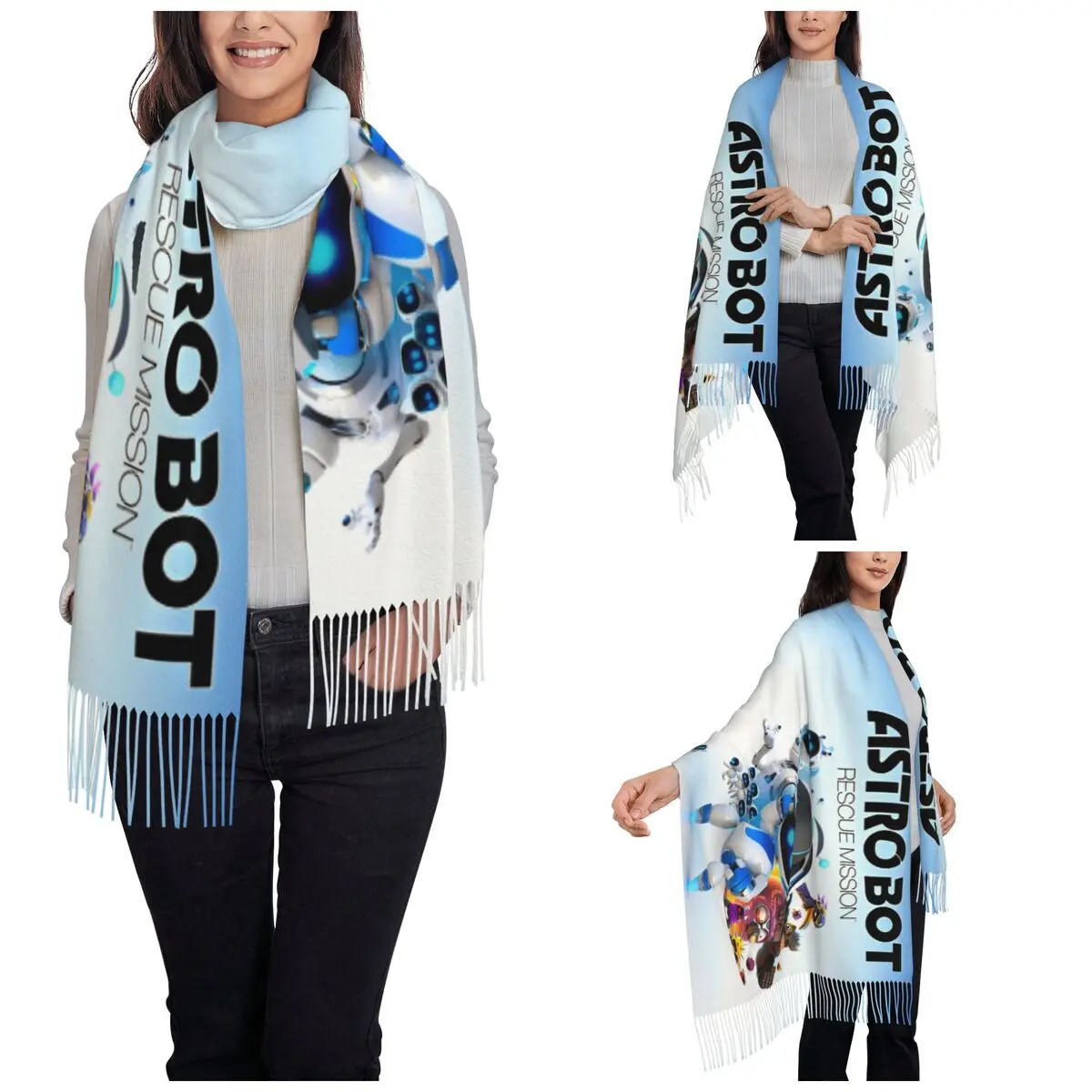 Игровой шарф Astrobots для женщин зимняя теплая шаль длинный большой шарф-шаль