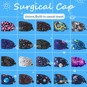 High Quality Scrub Cap with Sweat-absorbent Cartoon Print Pet Grooming Nurse Hat Clinical Operating Room Women Work Cap Dust Hat