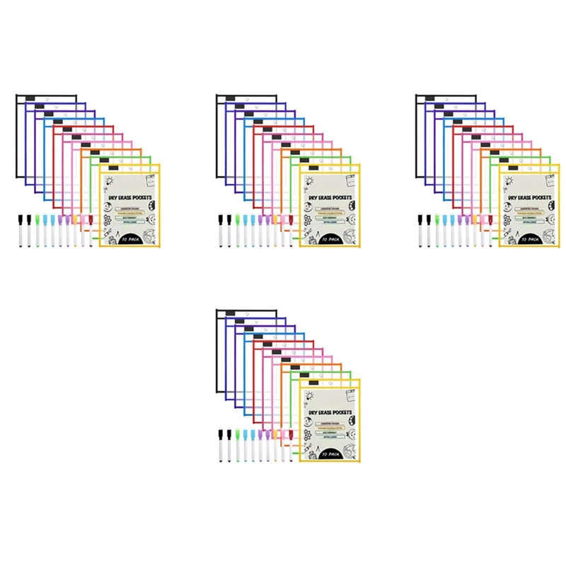 

Карманы для сухого стирания (40 шт. в упаковке), бумажные держатели для билетов формата А4, многоразовые сухой стираемый листы для классных работ