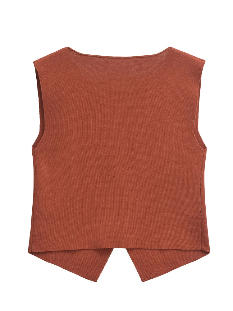 Женский эластичный вязаный жилет и трикотажная юбка с разрезом средней посадки |