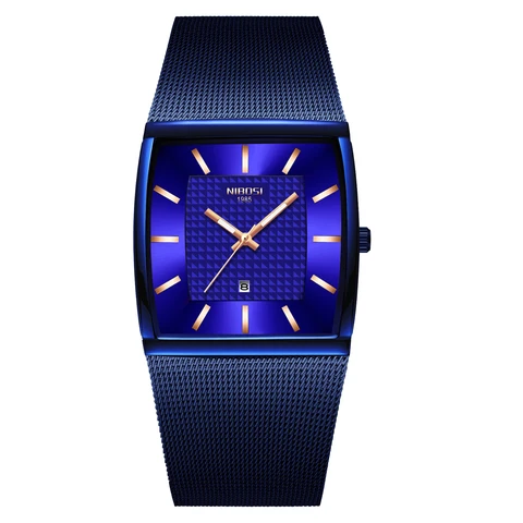 Модные мужские часы NIBOSI с браслетом из нержавеющей стали, кварцевые спортивные часы, ультра автоматические водонепроницаемые повседневные часы с датой, мужские часы