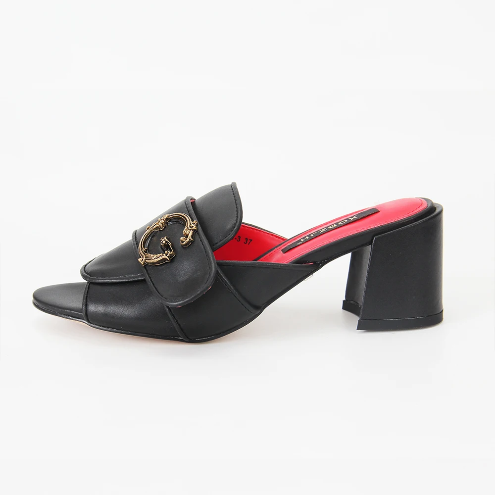 High quality black women's sandals 2023 Brand designer middle heel sandals slip on casual comfortable  shoes for fashion  ladies