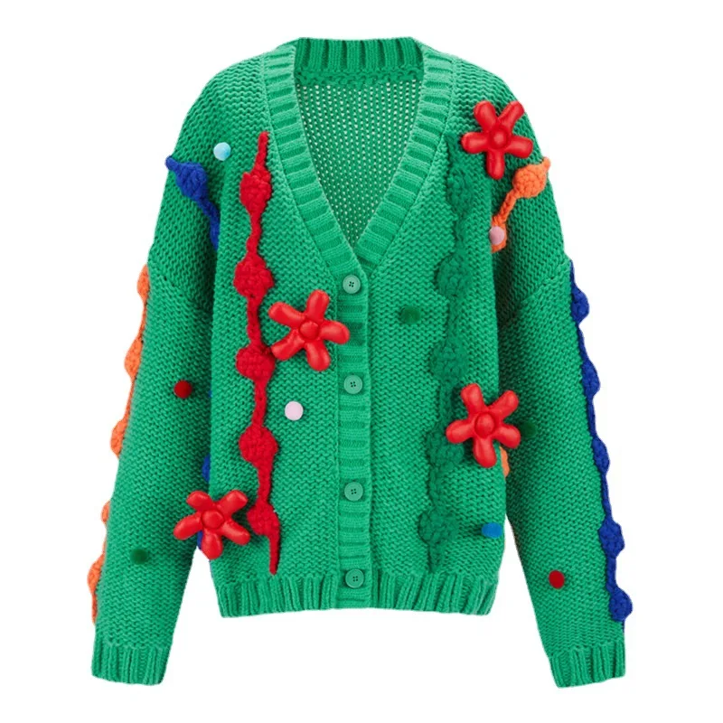 

Женский трикотажный кардиган с V-образным вырезом и длинными рукавами