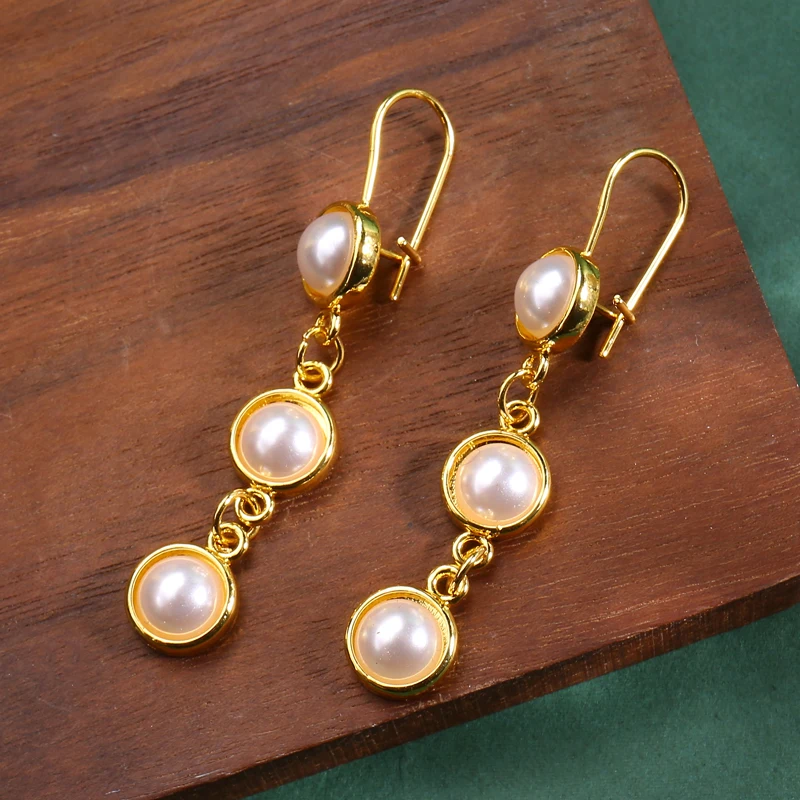

Trendy Korean Long Earrings For Women Pearl Geometry Elegant Female Dangle Drop Earrings 2022 New Fashion Jewelry Accessories