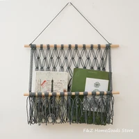 nordic hand woven macrame wall hanging tapestry tassel storage rack toy book magazine plants fruit net bag for kids room deocr