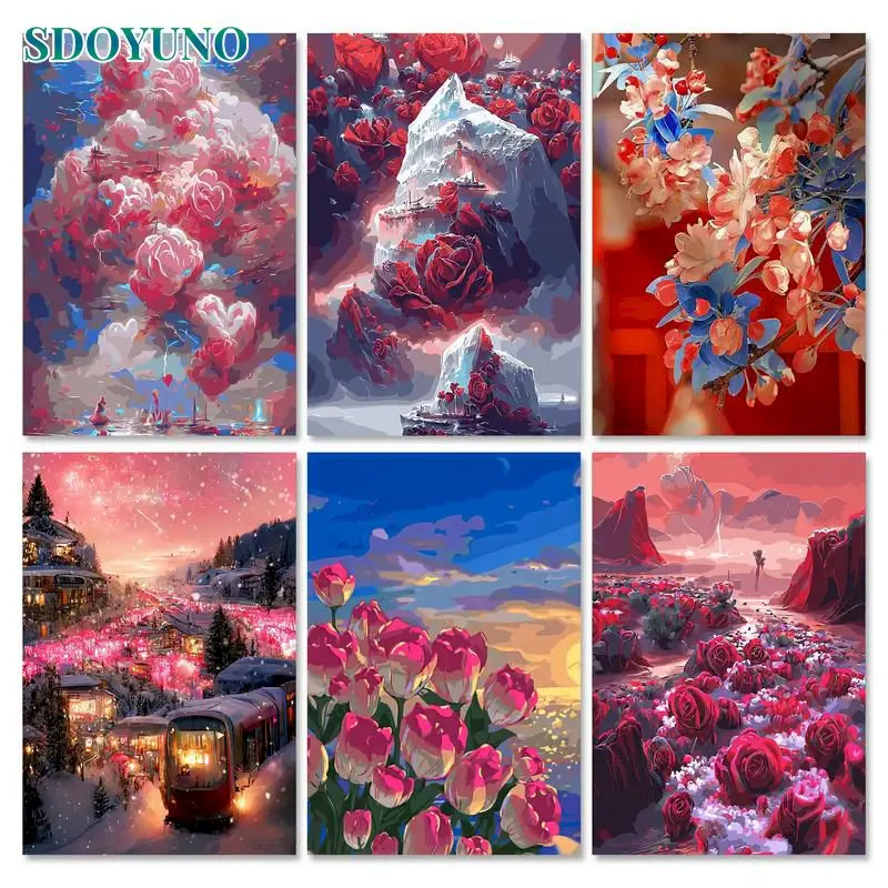 

SDOYUNO Frame Picture Painting By Numbers Kits Rose Landscape Diy Ideas Acrylic Paint Canvas Painting Coloring Numbers For Gift