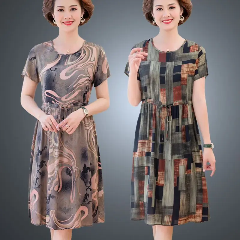 

Женское хлопковое платье со шнуровкой, повседневное свободное винтажное платье с круглым вырезом, коротким рукавом и принтом, модель E22 на лето